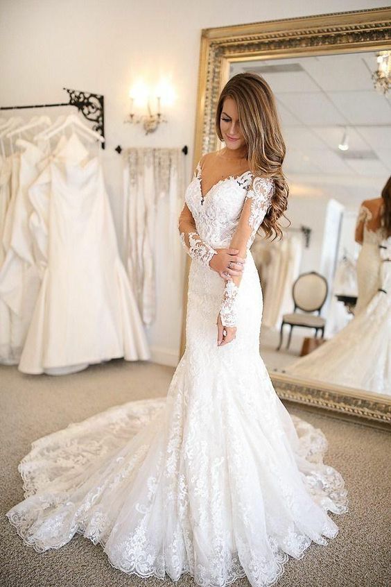 Mermaid Off Shoulder Long Sleeve Lace Wedding Dress – daisystyledress