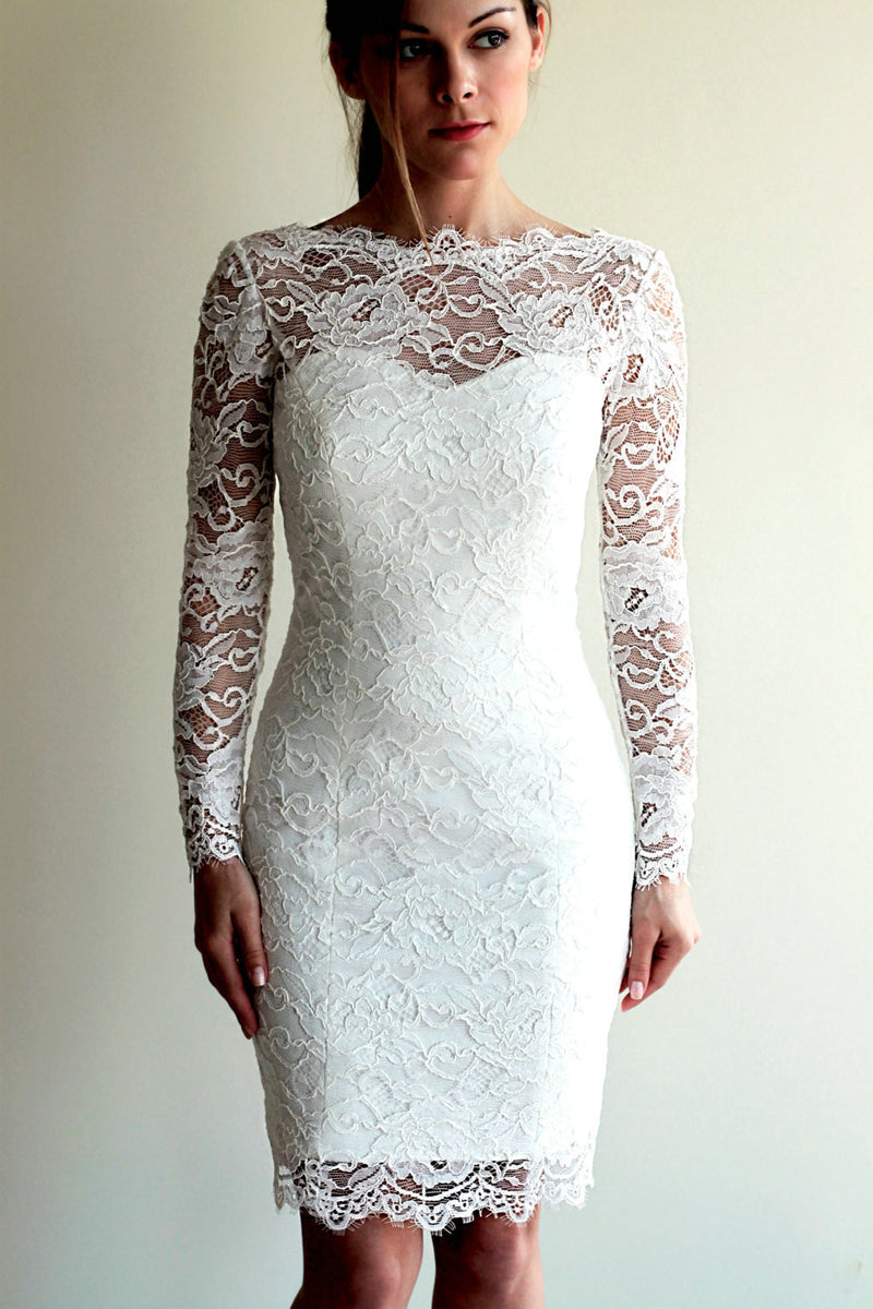 Long Sleeve Lace Short Fitted Wedding Dress Daisystyledress 7646