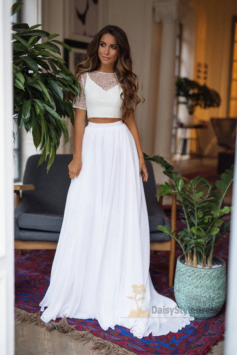 Beaded Half Sleeve Two Piece Wedding Dress – daisystyledress