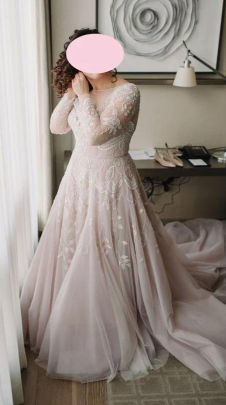 Plus Size Blush Long Sleeve Lace Wedding Dress Daisystyledress 