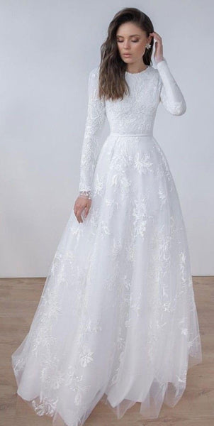 Modest Long Sleeve High Quality French Lace Wedding Dress – daisystyledress