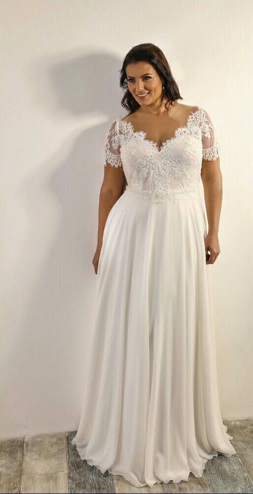 Short Sleeve Lace Plus Size Wedding Dress Daisystyledress