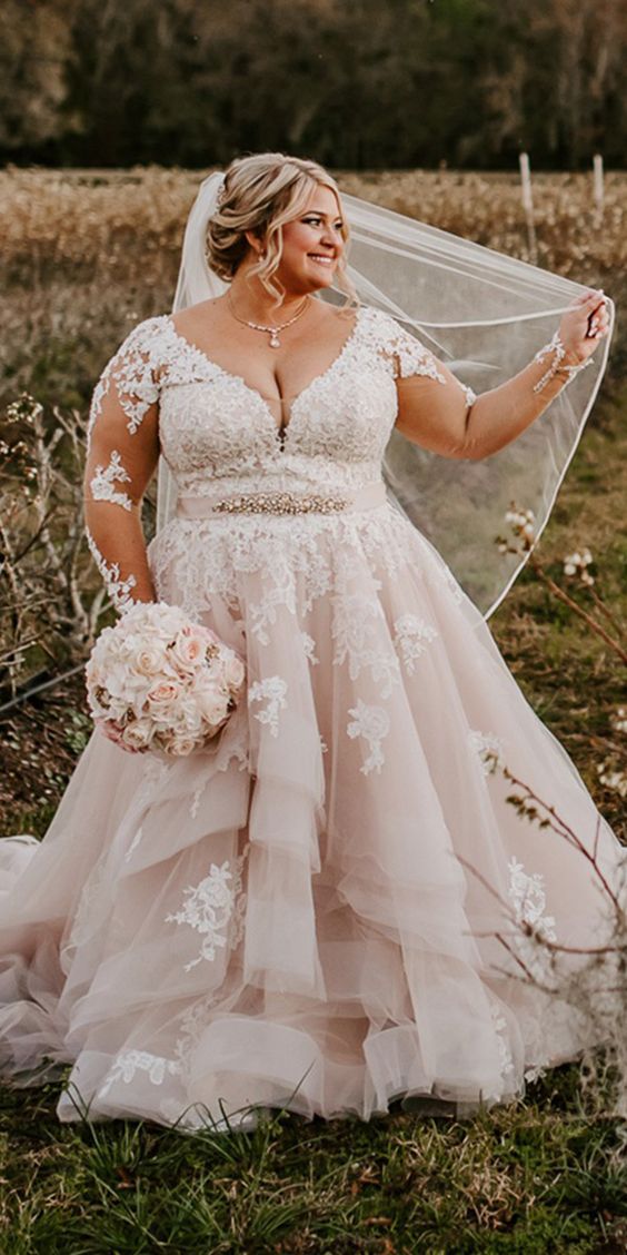 blush colored plus size wedding dresses