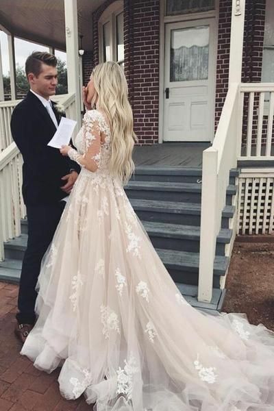 blush and lace wedding dress