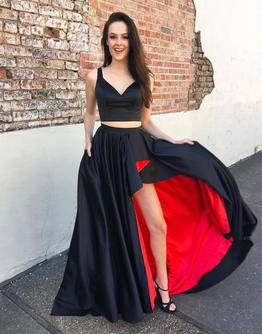 red and black two piece prom dress