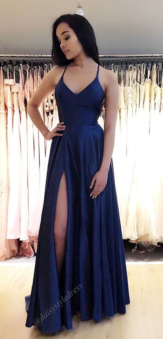 navy prom dress with slit