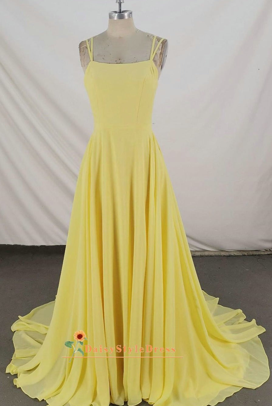 Cheap Floor Length Double Straps Yellow Prom Dress – daisystyledress