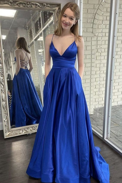 Criss-Cross Back Royal Blue Prom Dress With Pocket – daisystyledress