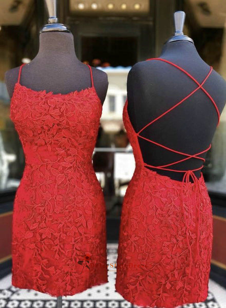 Knee Length Sheath Red Lace Homecoming Dress – daisystyledress