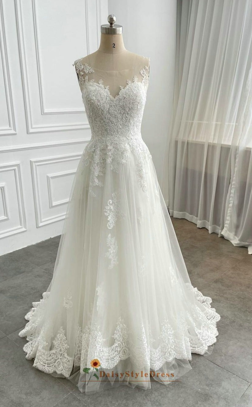 A line Illusion Lace Wedding Dress – daisystyledress
