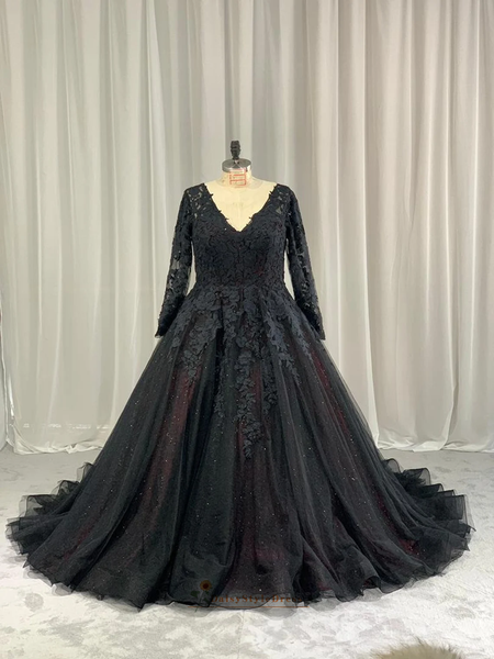 Plus Size Long Sleeve Black Lace Wedding Dress – daisystyledress