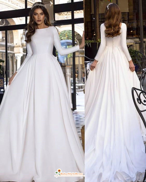 Modest Long Sleeve White Wedding Dress – daisystyledress
