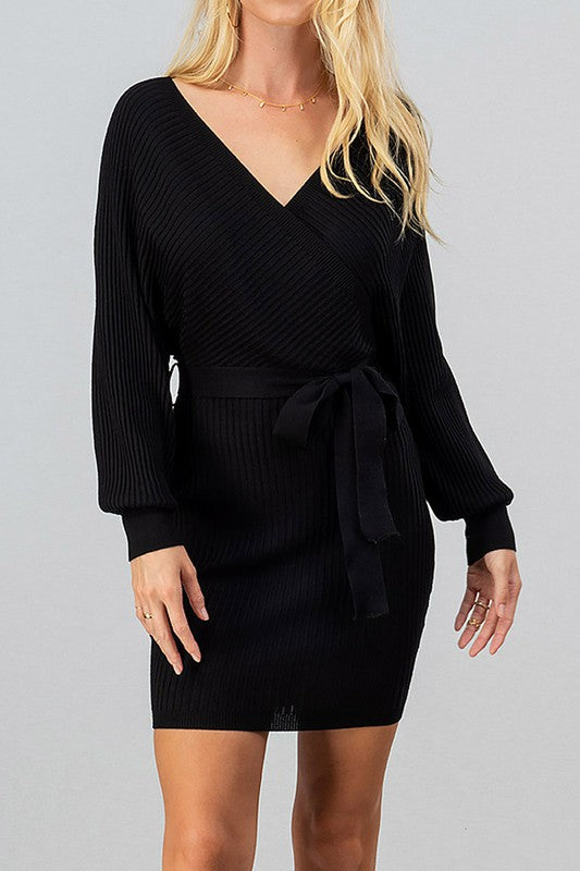 Off The Shoulder Ribbed Knit Dress S-XL