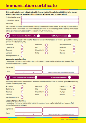 Immunisation certificate