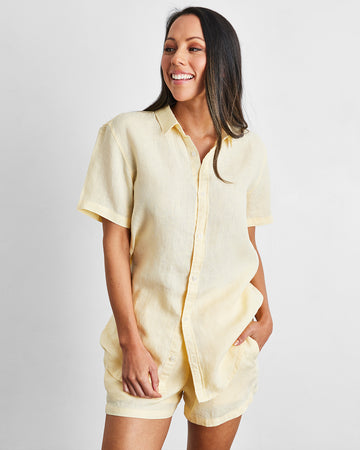 Double Breasted Linen Shirt SALMA, Linen Shirt Short Sleeves