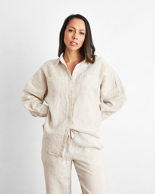 Long Linen Pajamas White With Embroidery – Isona Linen