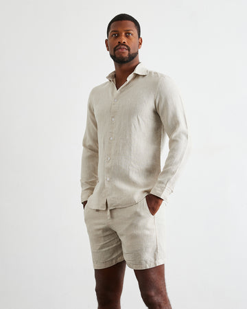 White 100% French Flax Linen Men's Shorts