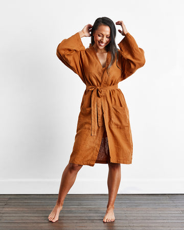 Olive 100% French Flax Linen Waffle Robe