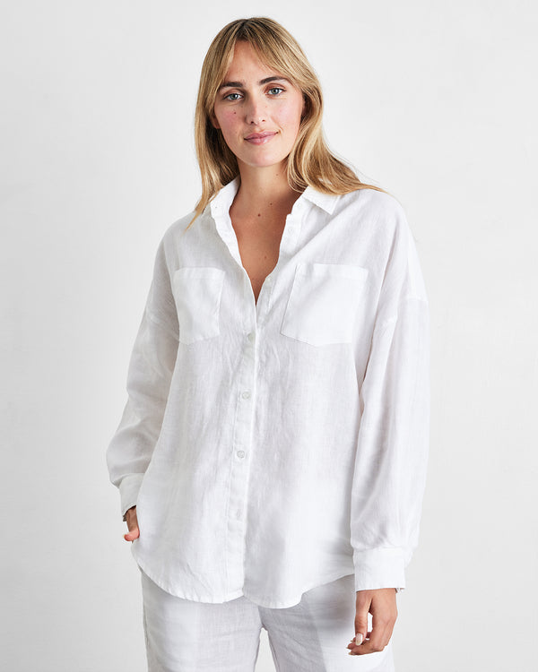 Quince Women's White European Linen Long Sleeve Shirt sz XS Button