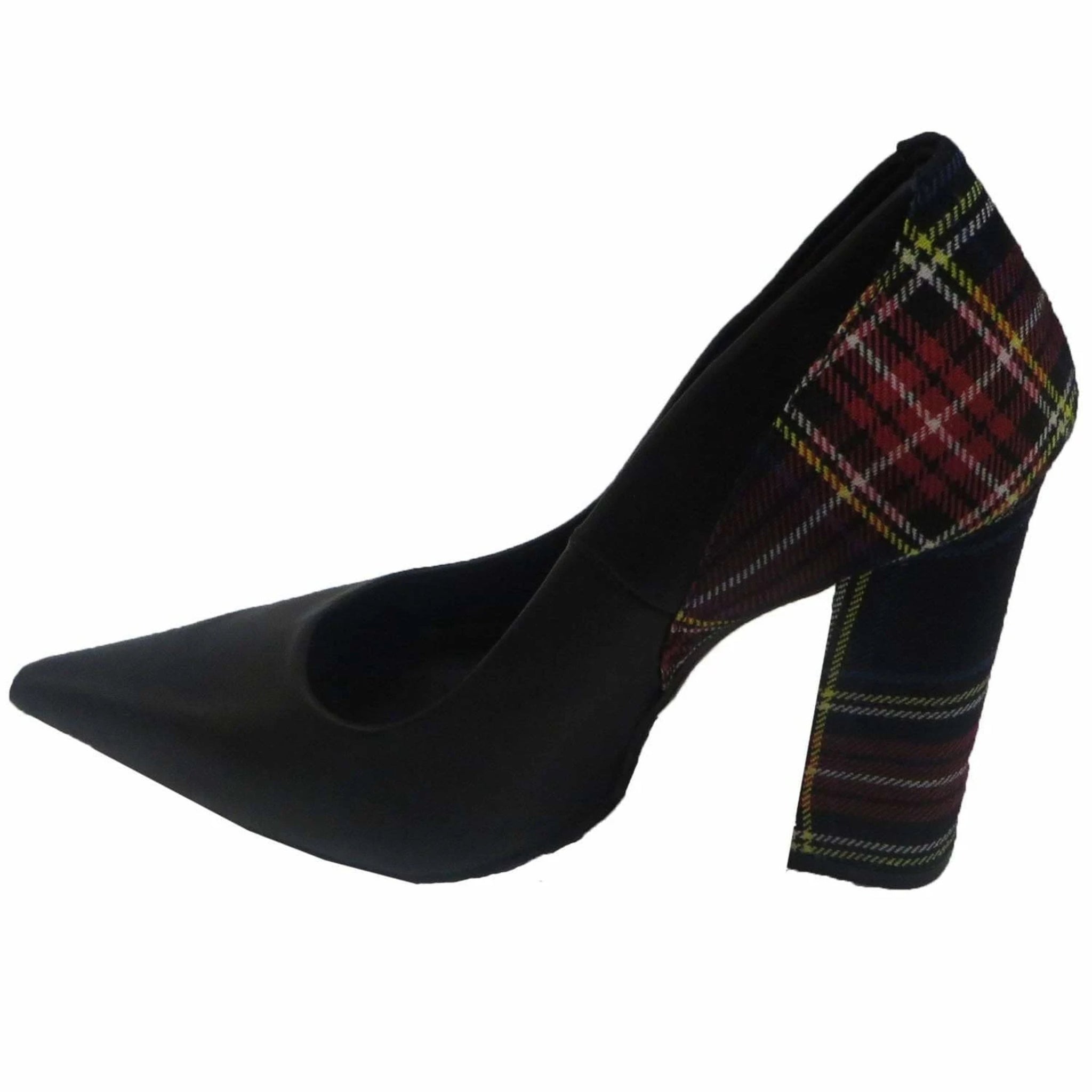 CR Trendy Plaid Block Heels Black Shoe