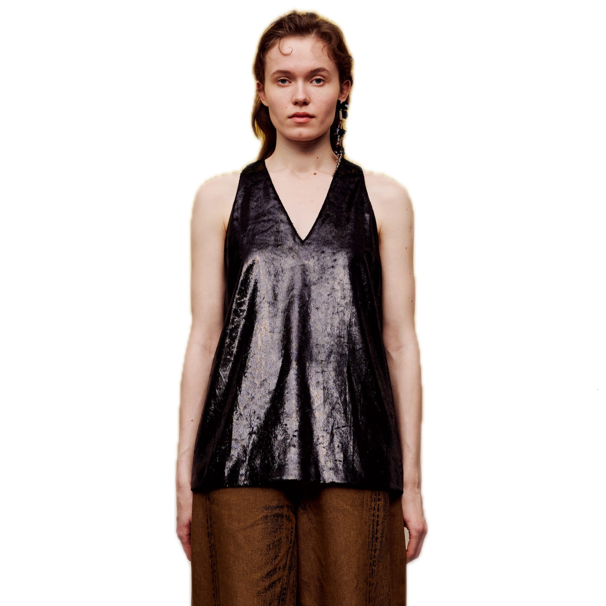 Black Onion Velvet Laminated V-neck Vest