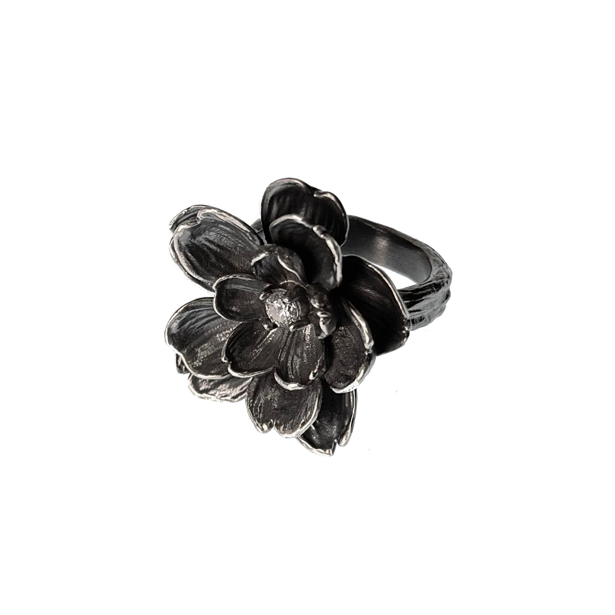 Black Silver Cherry Blossom Ring