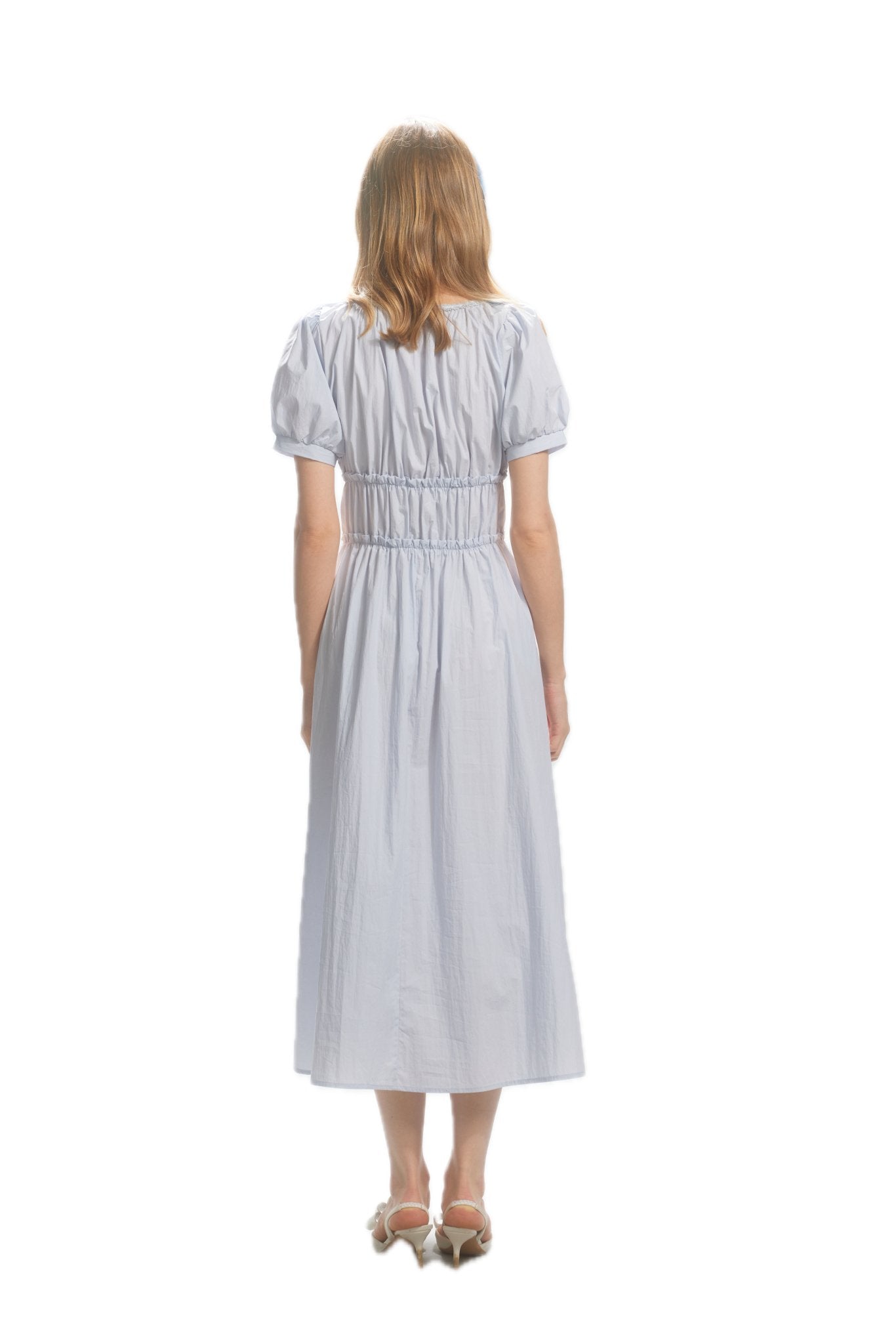 Blue Bowknot Short Sleeve Shirt Dress