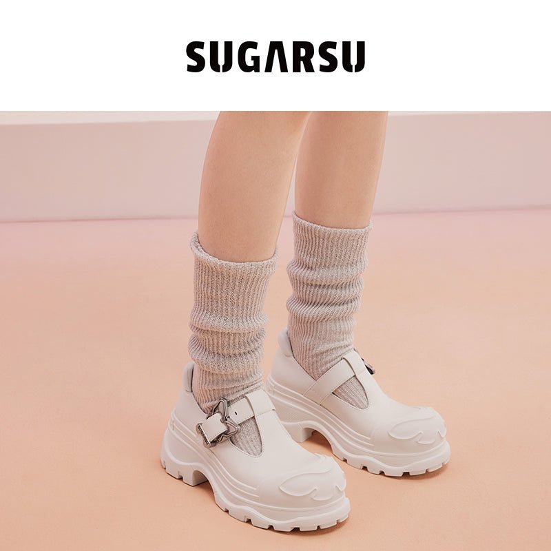 Butterfly Buckle T-Strap Mary Jane Shoes White