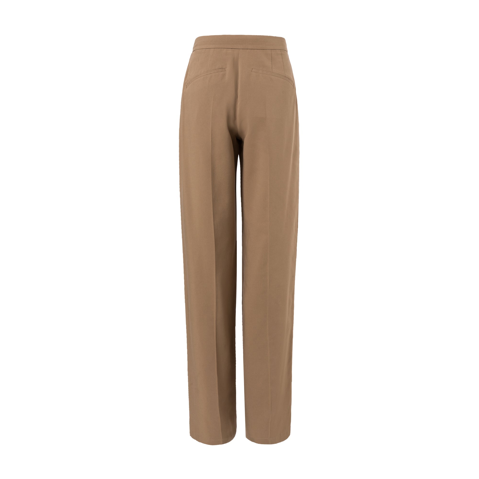 Camel High-waisted Pleated Trousers