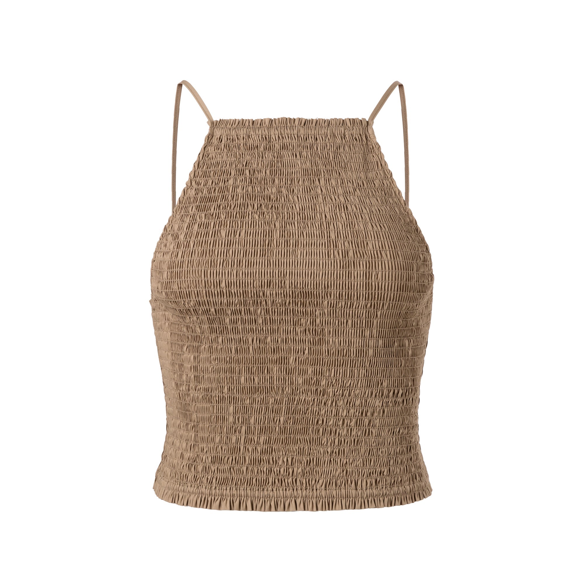 Camel Smocked Trim Camisole Top