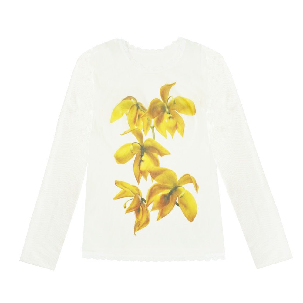 Lace-trimmed Acetate T-shirt in Yellow