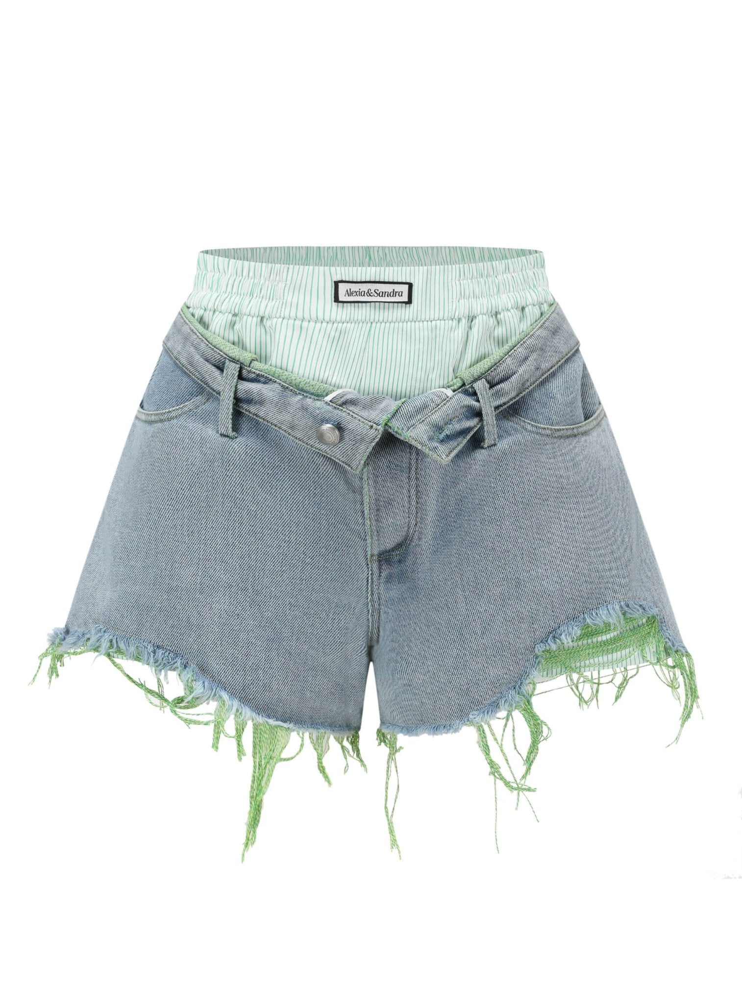 Layered Waist Denim Shorts in Blue