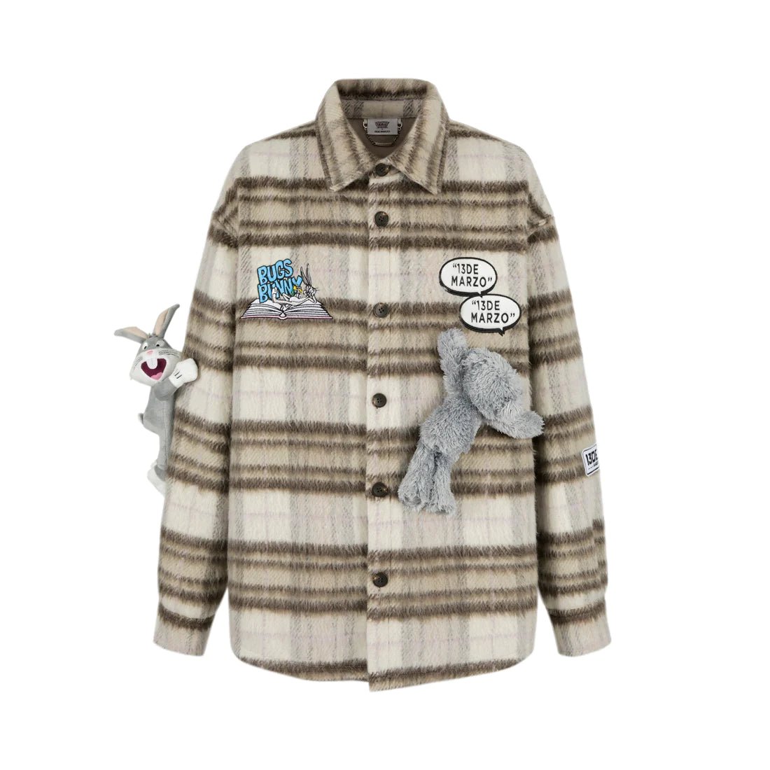 13 De Marzo X Looney Tunes Brown Bugs Bunny Plaid Shirt Coat