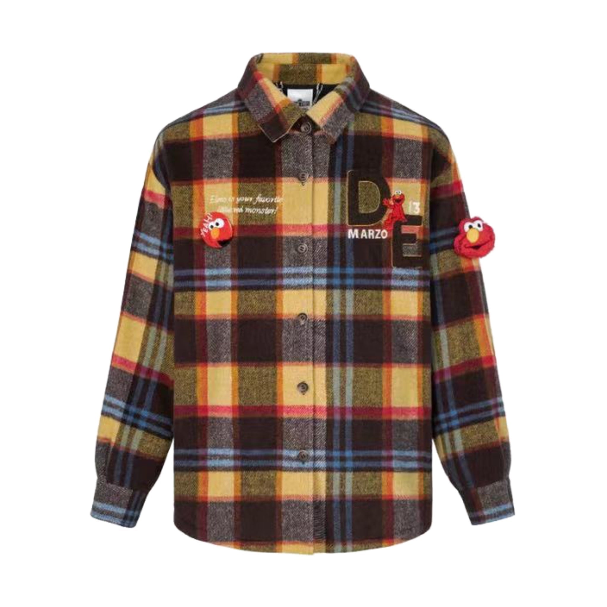 13DE MARZO x SESAME STREET Elmo Woolen Shirt Coat Bombay Brown