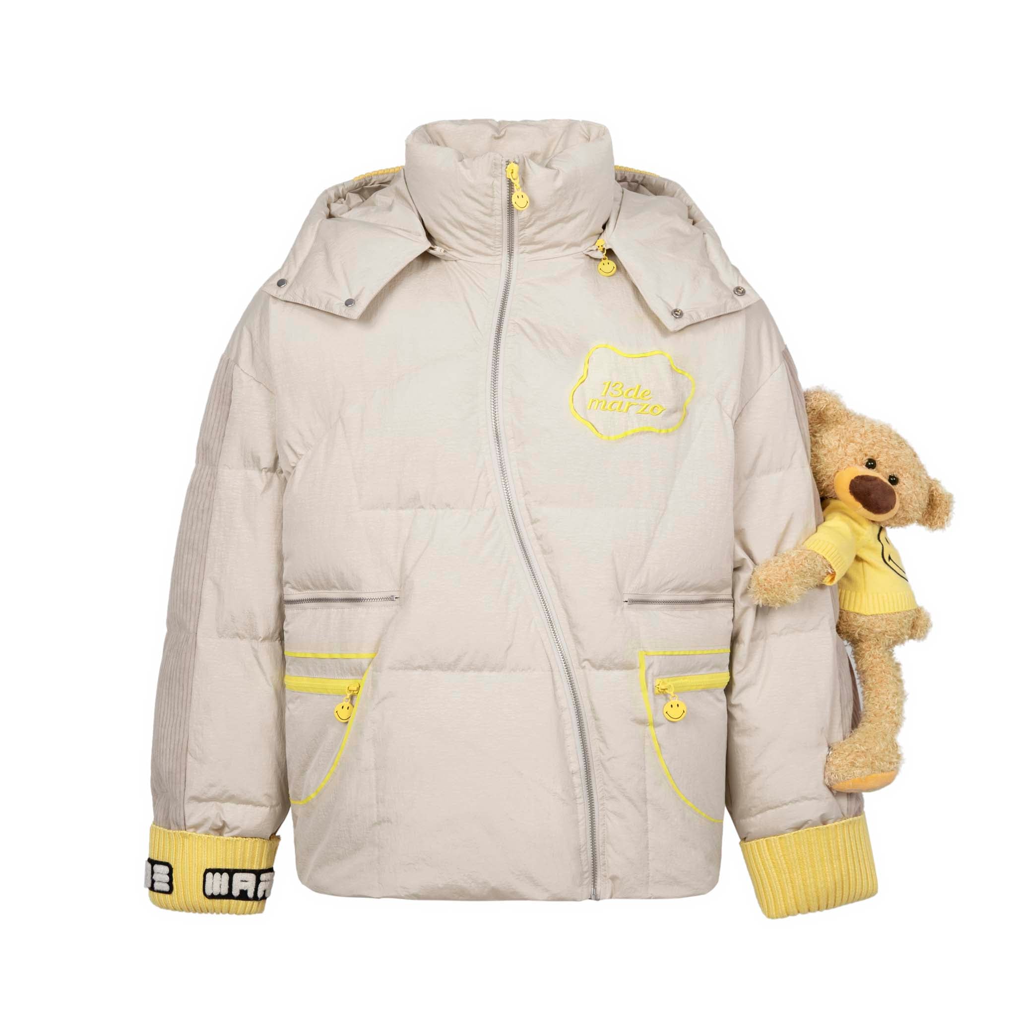 13DE MARZO x SMILEY Curve Zipper Down Jacket Angora