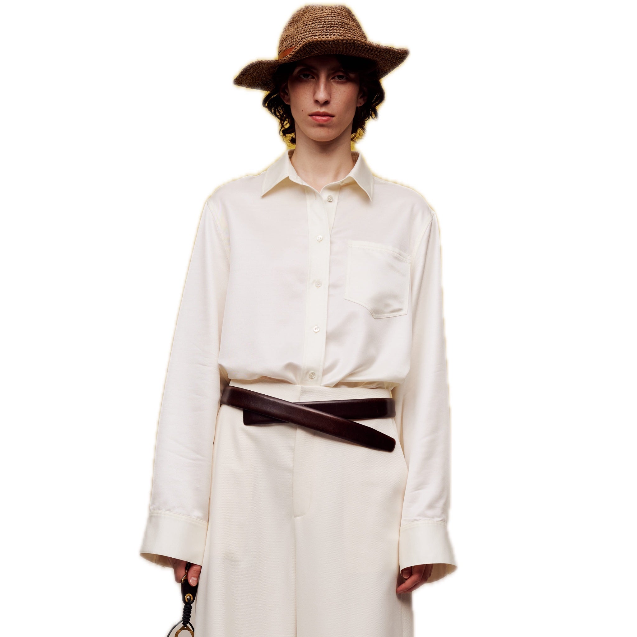 Acetate Wool Short Box Shirt in White