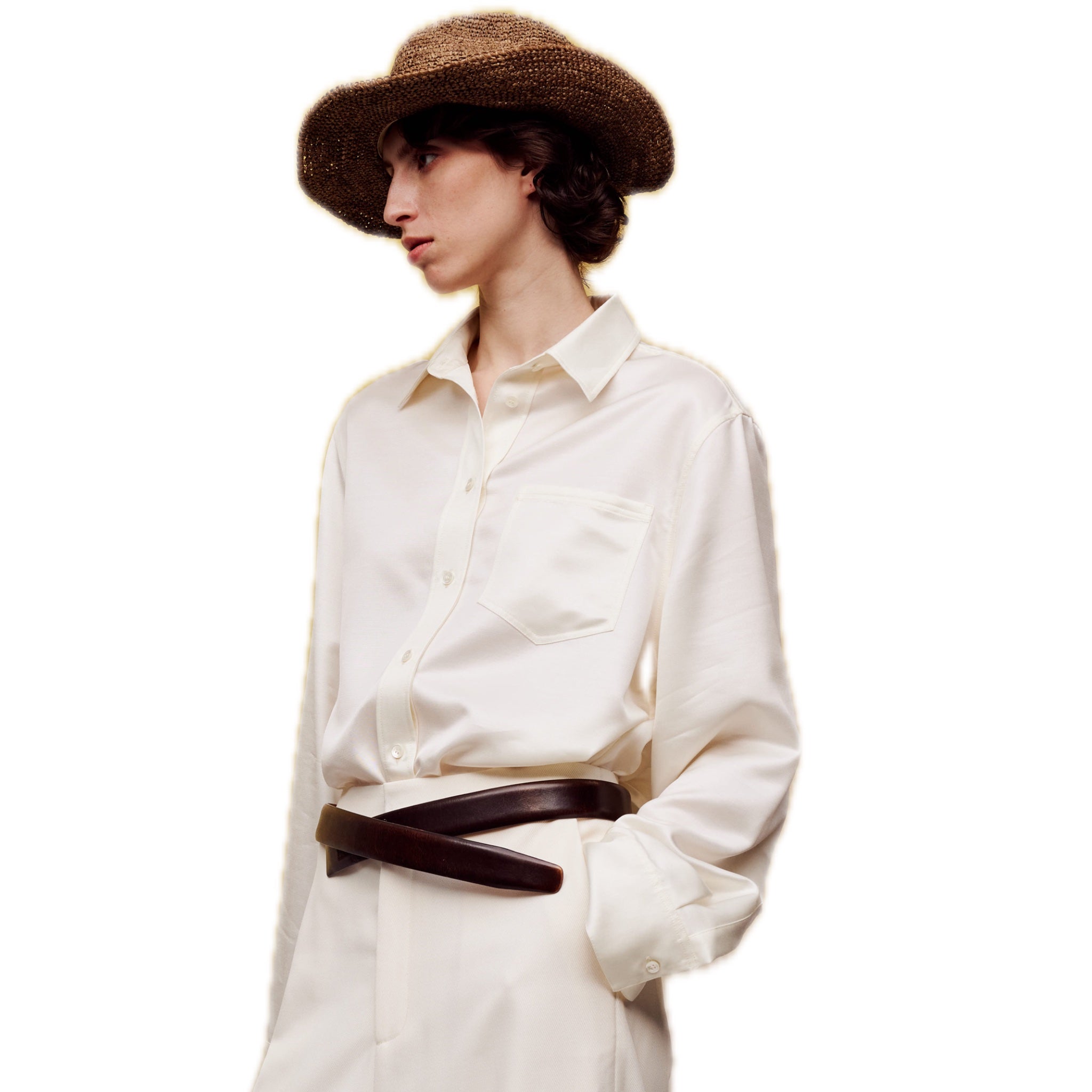 Acetate Wool Short Box Shirt in White