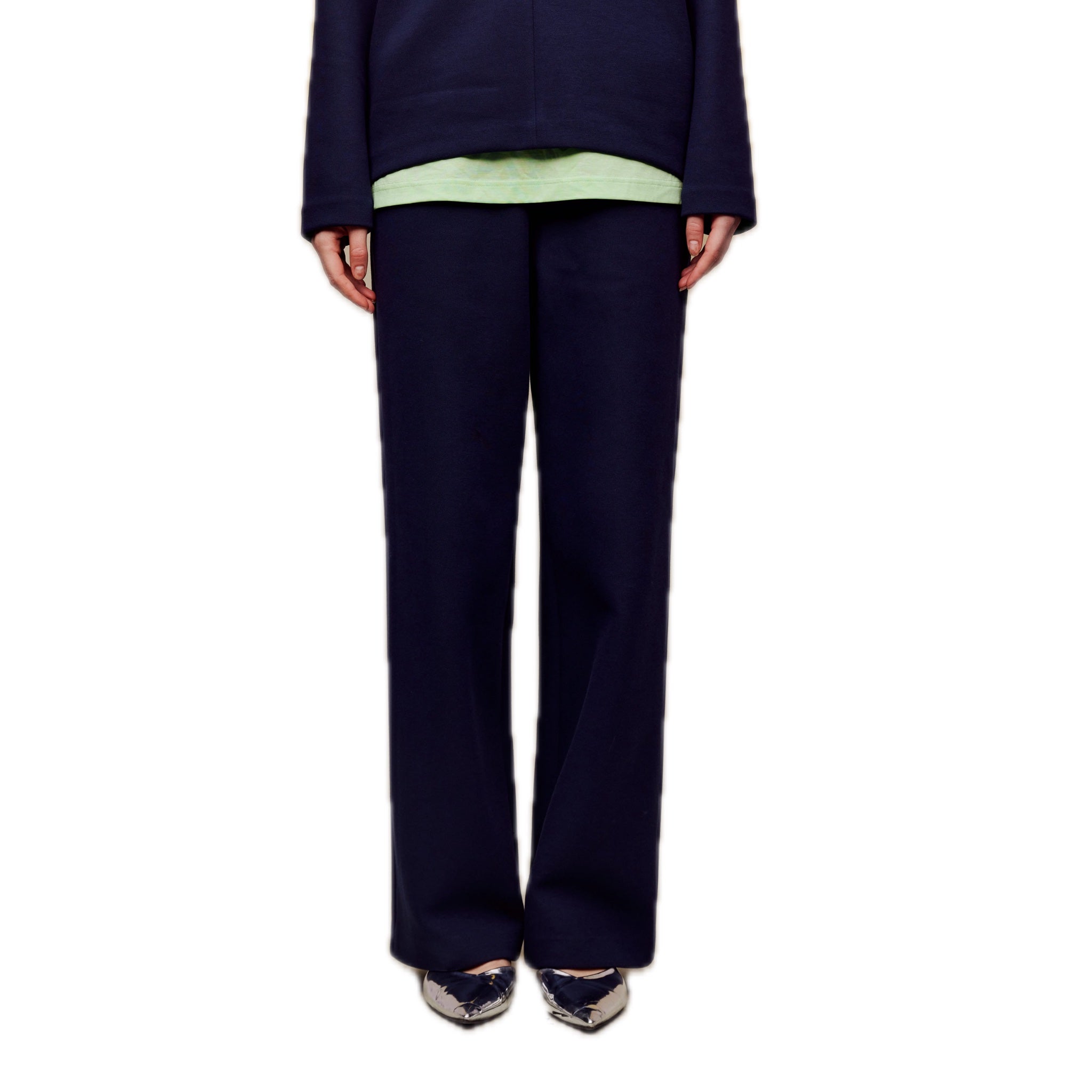 Air Layer Double Waist Wide-leg Sweatpants in Dark Blue