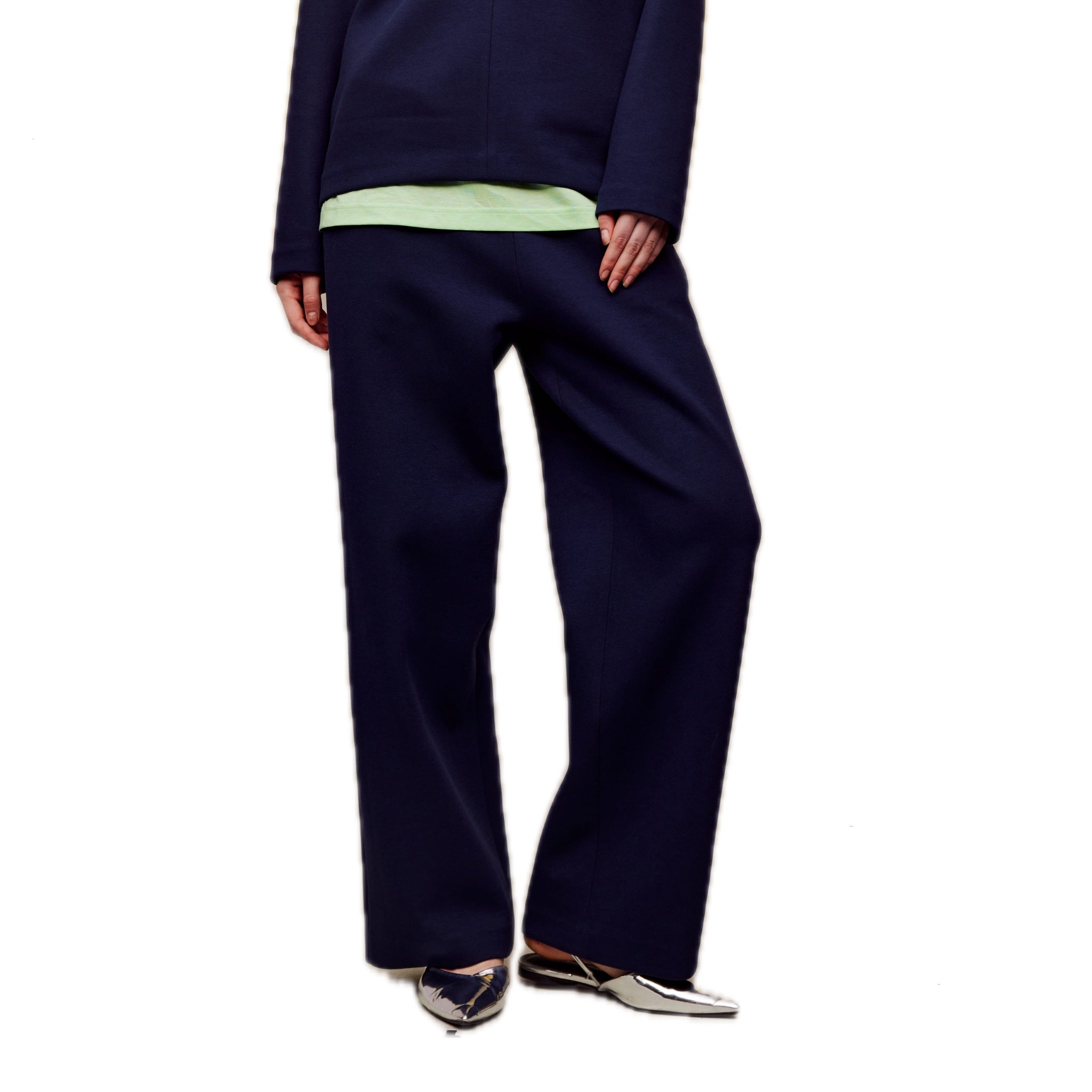 Air Layer Double Waist Wide-leg Sweatpants in Dark Blue