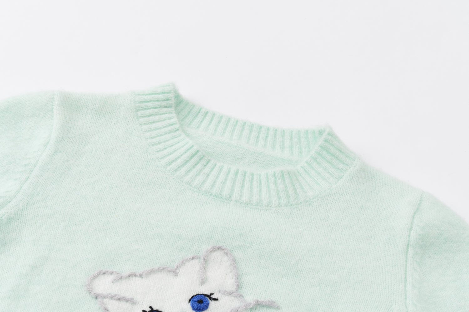 Aqua Green Knit Shirt With Kitty Embroidery