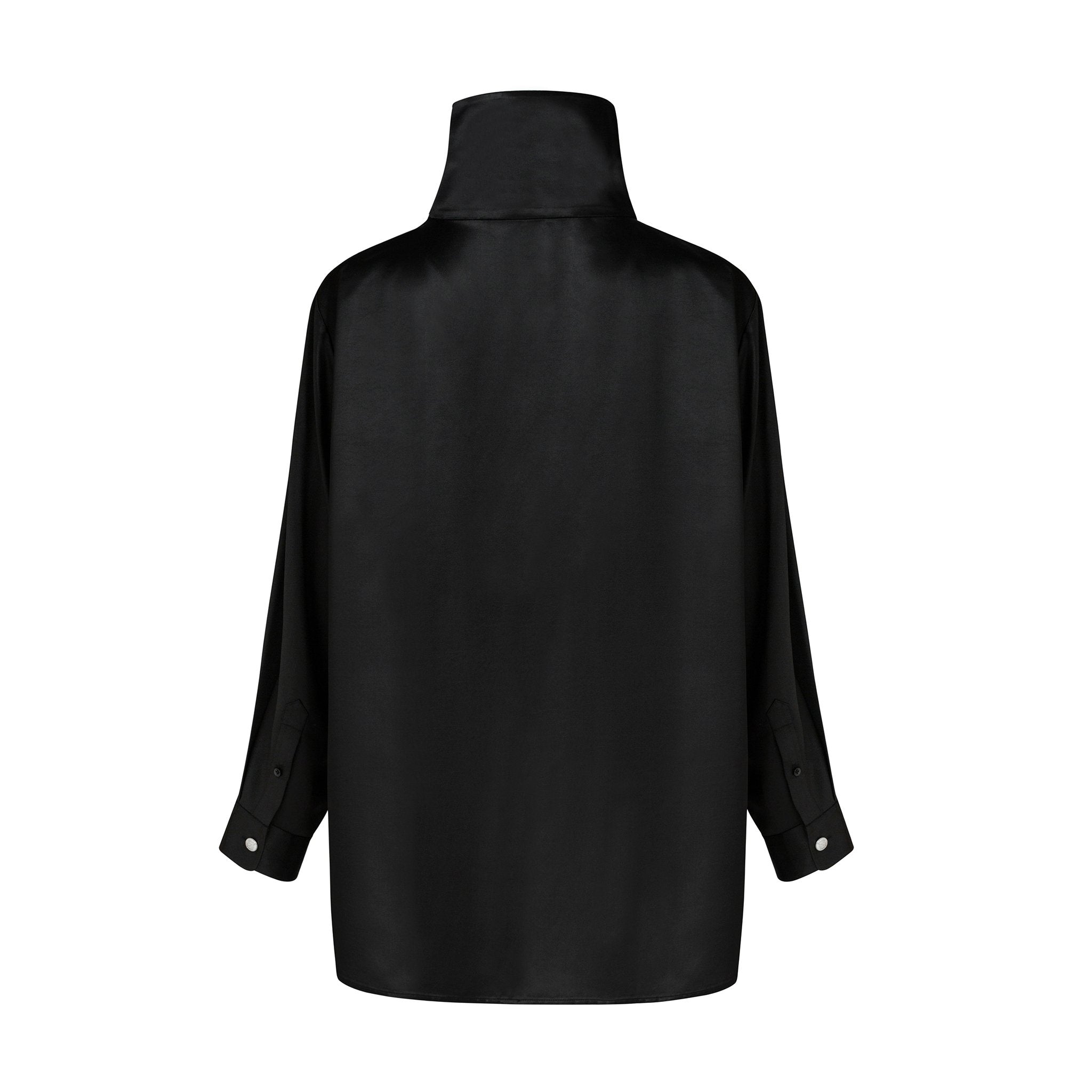 Black Asymmetric High Collar Shirt