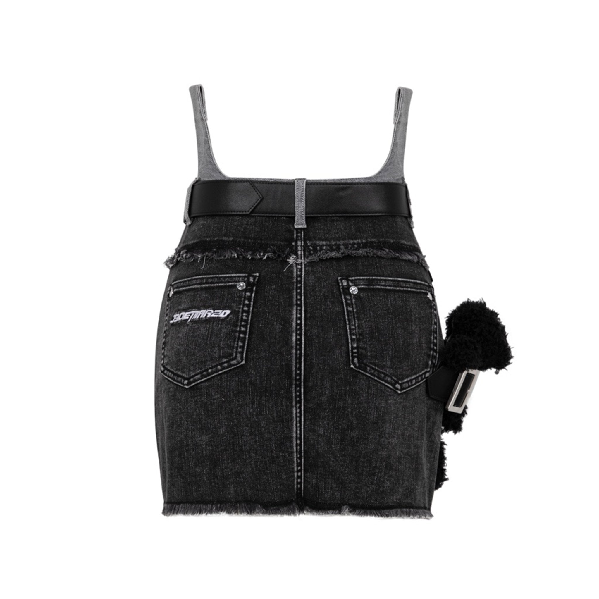 Bear Belt Denim Dress Black