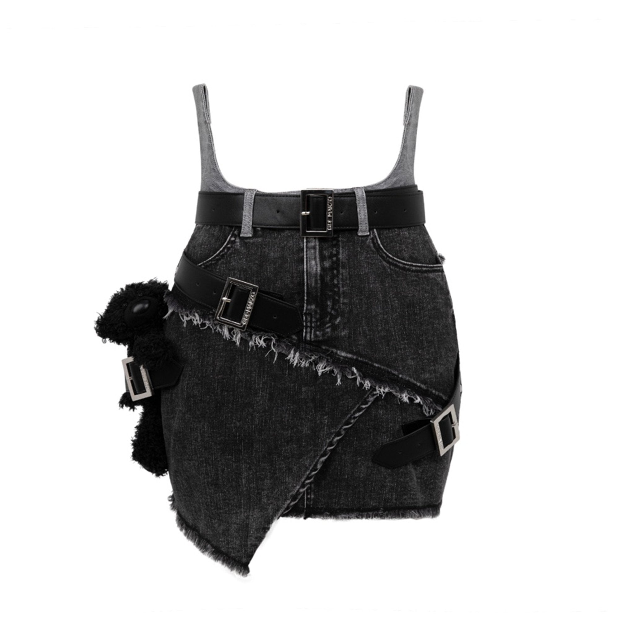 Bear Belt Denim Dress Black