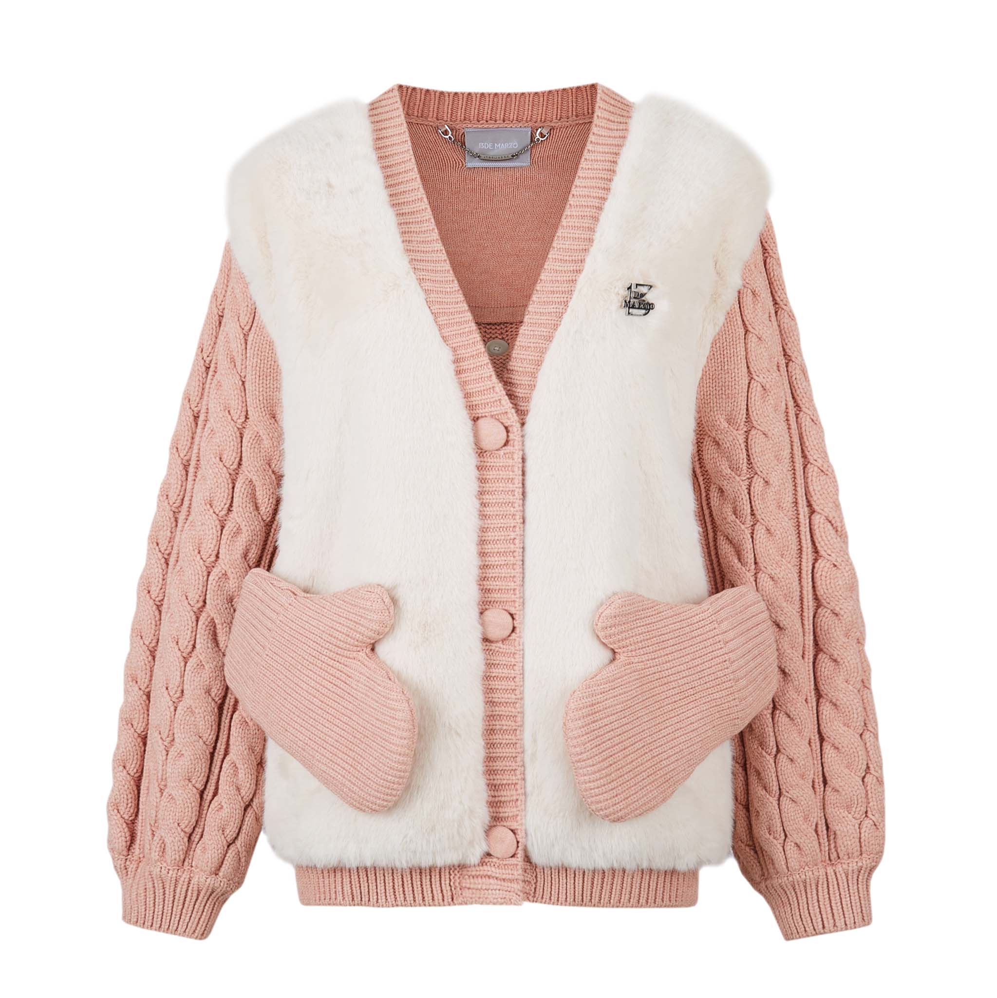 Bear Detachable Pocket Cardigan Bisque