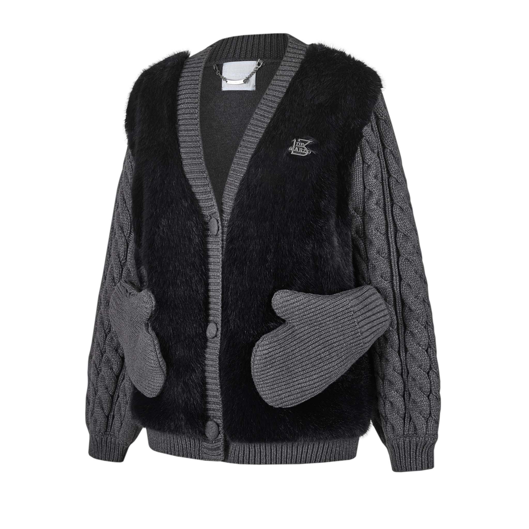 Bear Detachable Pocket Cardigan Black