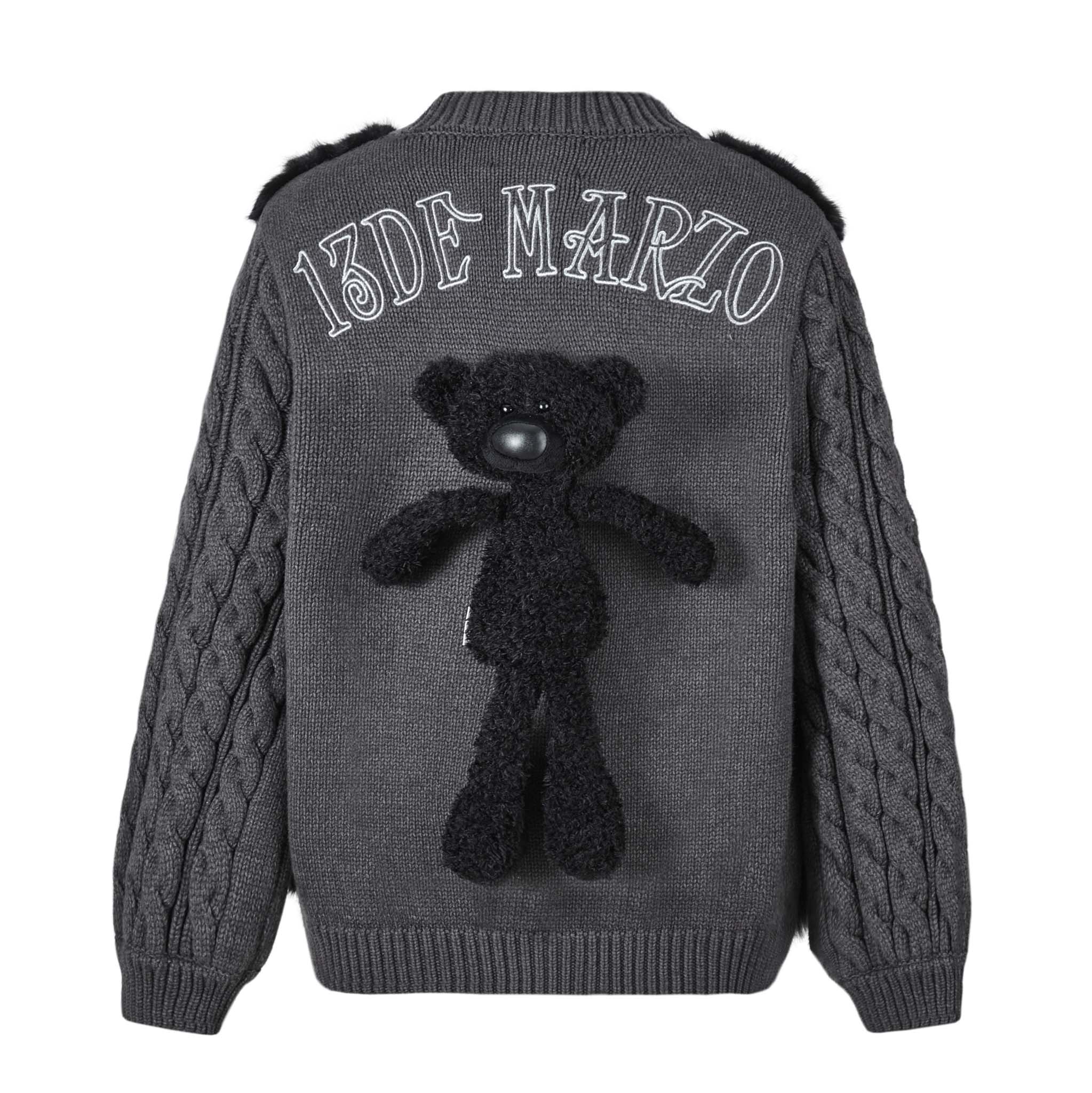 Bear Detachable Pocket Cardigan Black