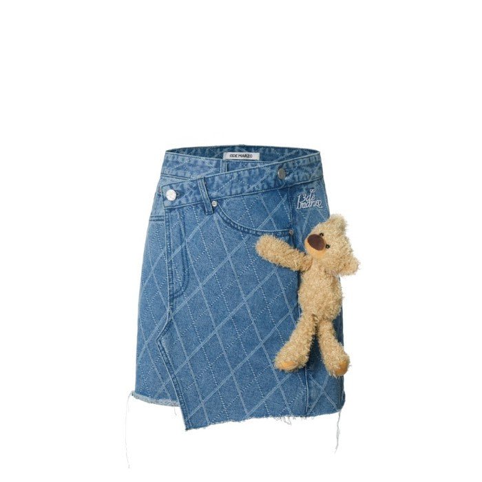 Bear Diamond Check Denim Skirt Cashmere Blue