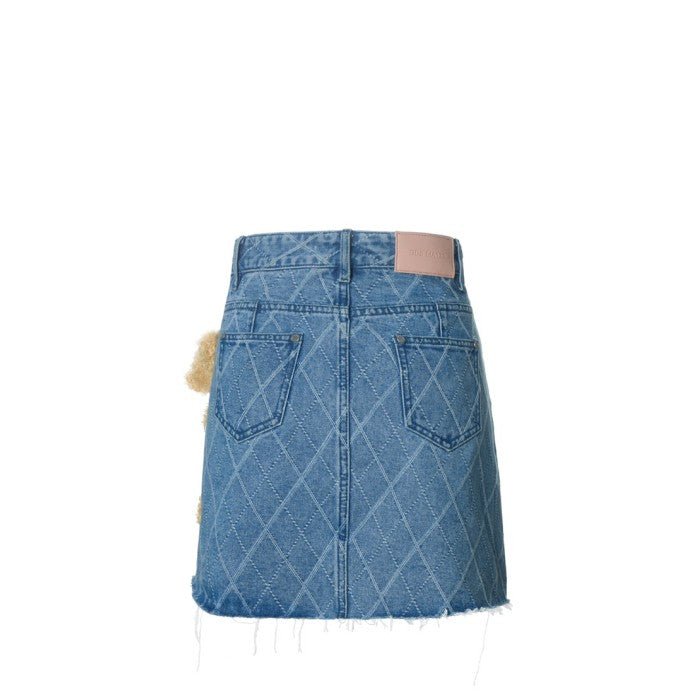 Bear Diamond Check Denim Skirt Cashmere Blue