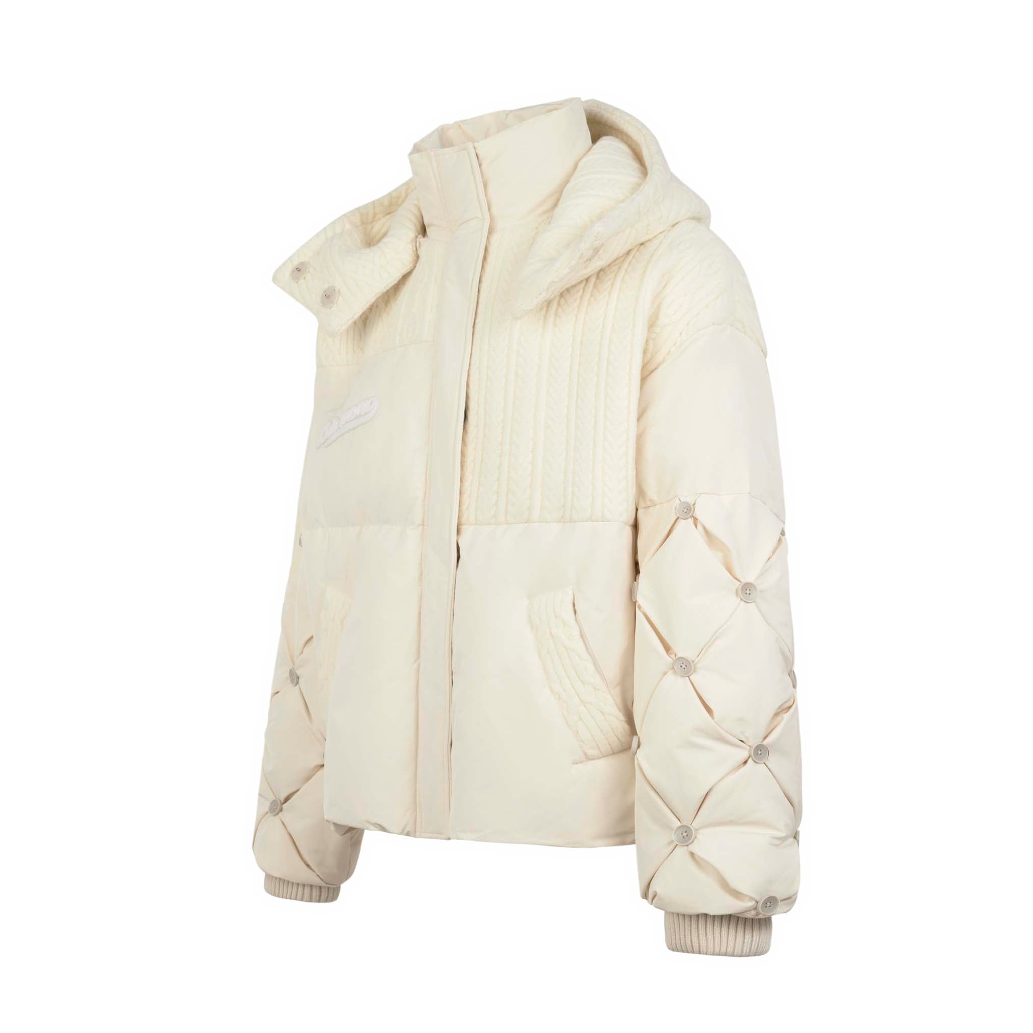 Bear Knit Patch Down Jacket Whisper White