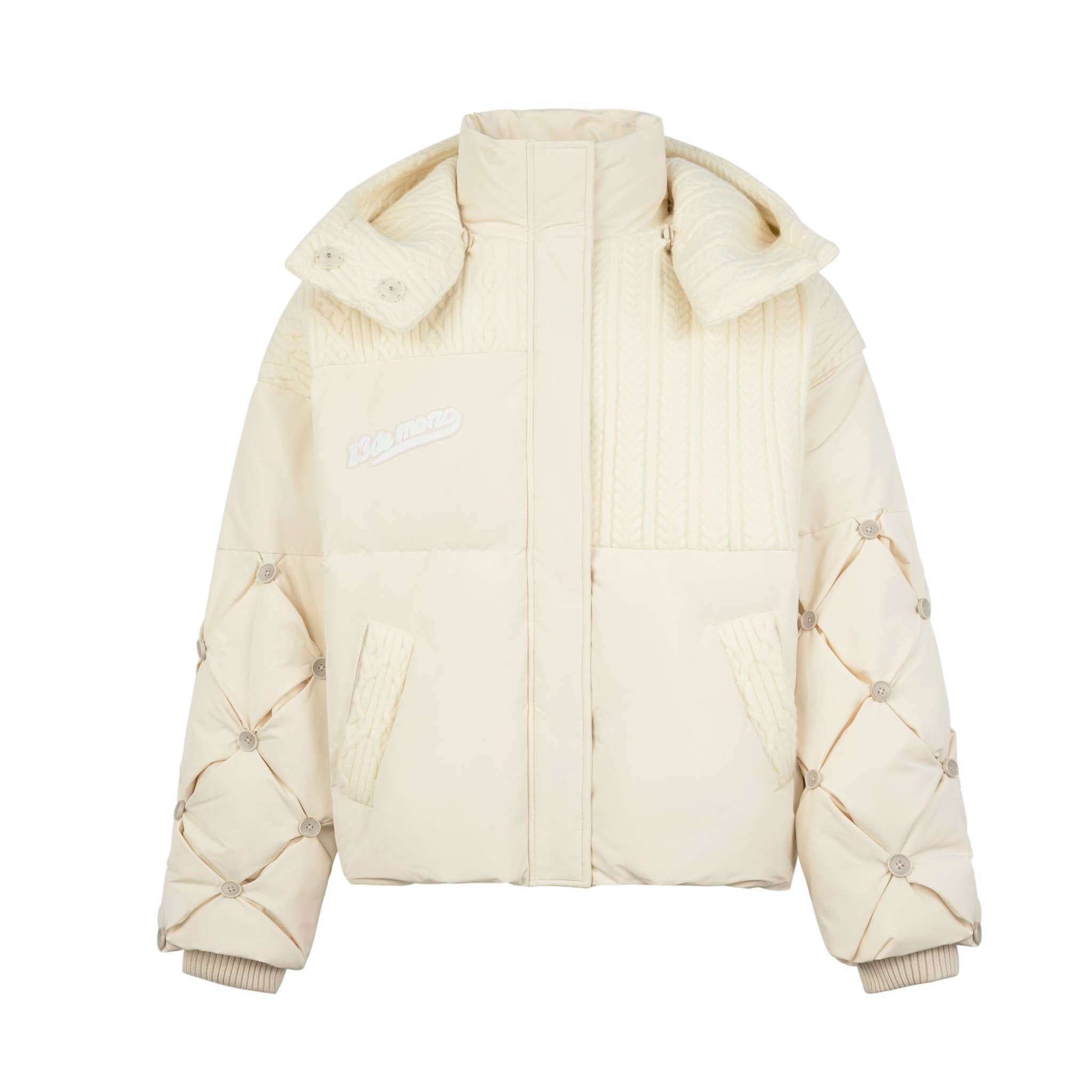 Bear Knit Patch Down Jacket Whisper White